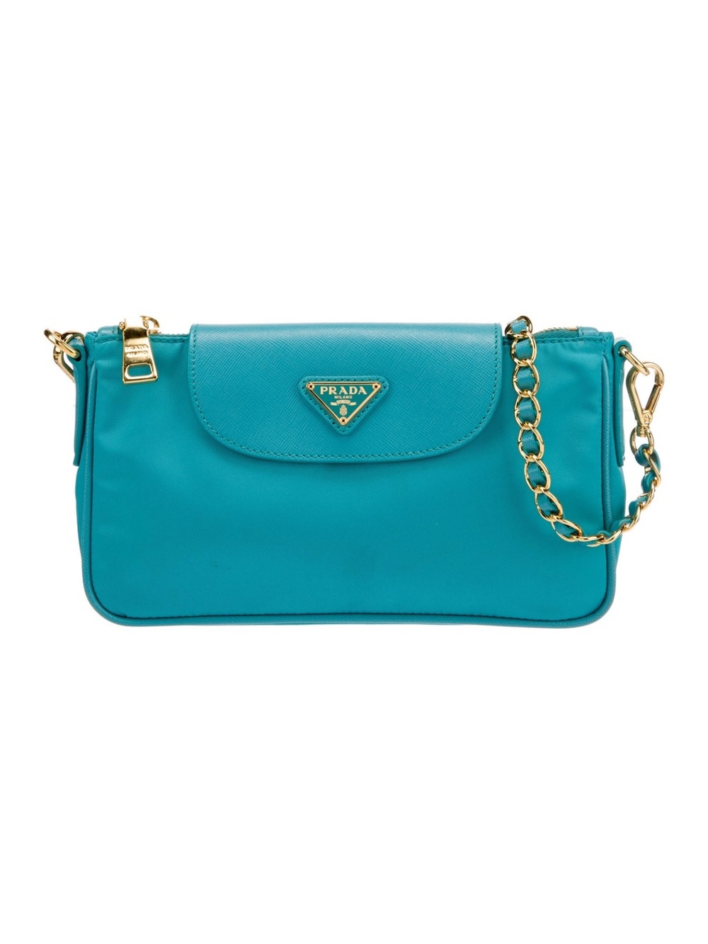 Prada Saffiano-Trimmed Tessuto Nylon Crossbody Bag Teal Gold